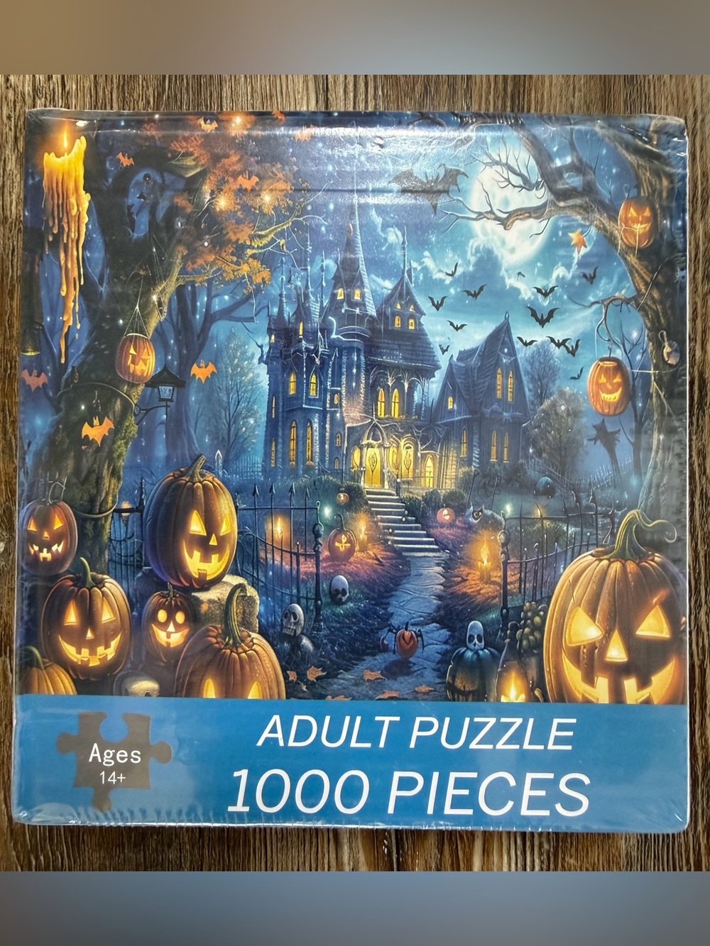 Halloween Haunted Mansion 1000-Piece Jigsaw Puzzle - Blue - Sealed